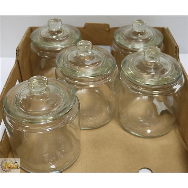 LOT OF 5 IKEA LARGE GLASS STORAGE JARS