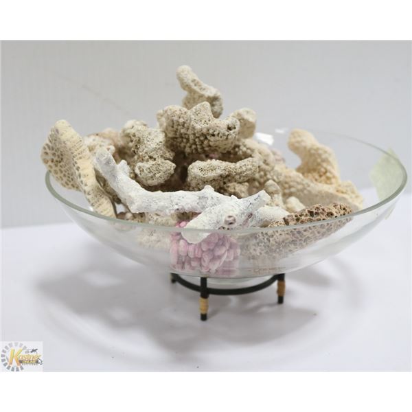 GLASS DECORATIVE BOWL WITH CORAL & GLASS JAR WITH