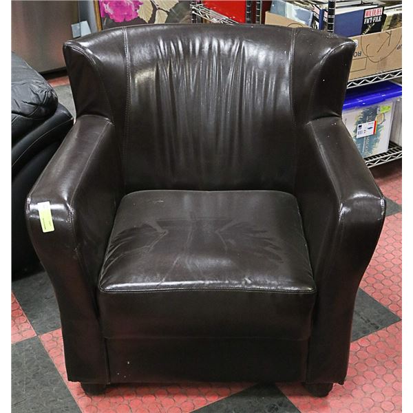BROWN LEATHERETTE ARM CHAIR