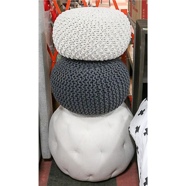 THREE SHOWHOME ROUND STOOL/CUSHIONS