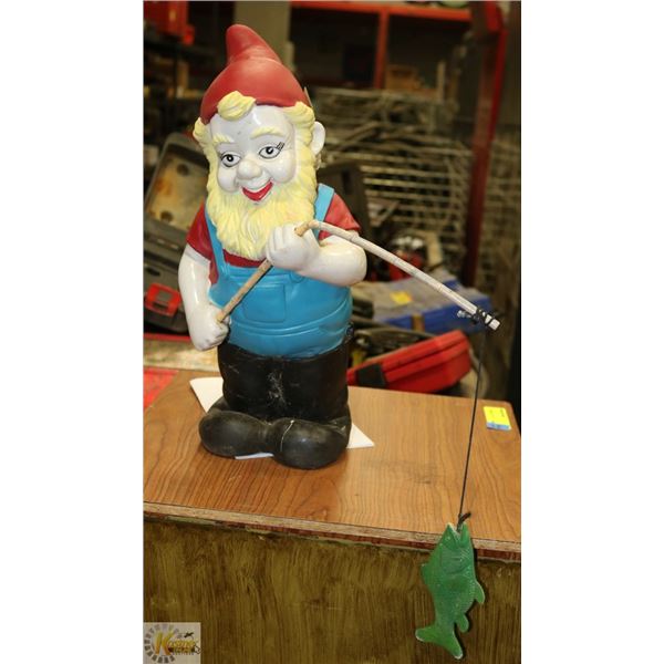 GARDEN GNOME FISHERMAN GARDEN ORNAMENT 16" TALL