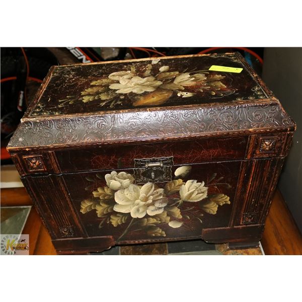 PAINTED WOOD FLORAL TRUNK