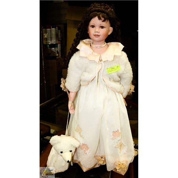 3 FT TALL PORCELAIN REAL LIFE DOLL W/BEAR $450 NEW