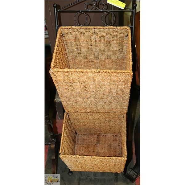 BLACK IRON AND WICKER MAGAZINE STAND