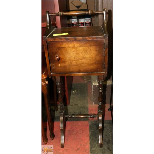 ANTIQUE SMOKING TABLE 1930'S WALNUT W/ DOOR