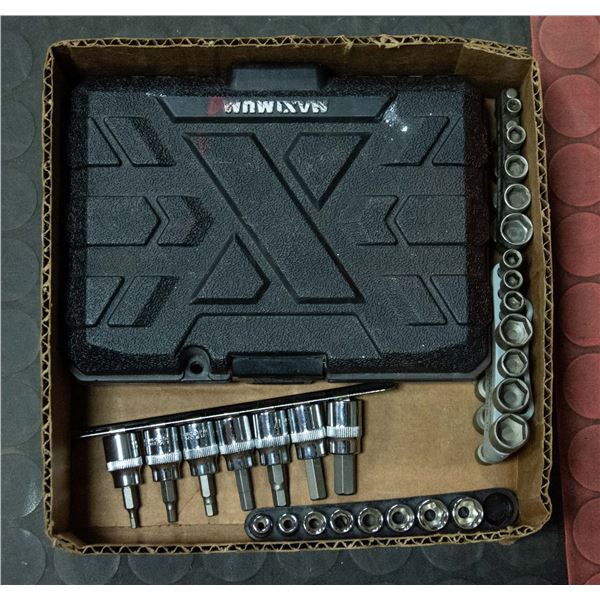 BOX W/ SOCKET SET AND HEX  BIT SETS ETC.