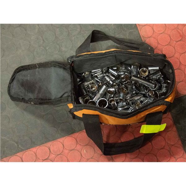 BAG W/ VARIOUS SIZE SOCKETS. OVER 100 PCS.