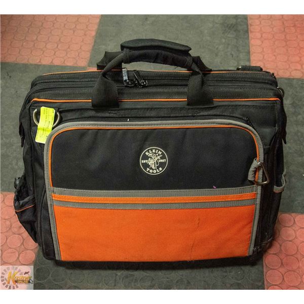 KLEIN TOOL BAG W/ VARIOUS TOOLS.