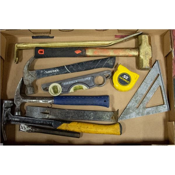 FLAT OF CARPENTER'S HAMMERS AND TOOLS-ALUMINUM