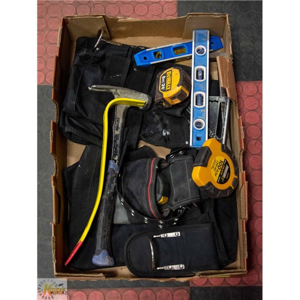 LARGE FLAT WITH CARPENTER'S TOOL BELT WITH