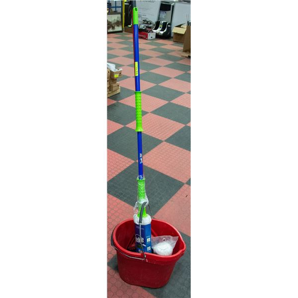 SET OF 2 RED BUCKETS WITH NEW CLEANING ITEMS