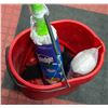 Image 2 : SET OF 2 RED BUCKETS WITH NEW CLEANING ITEMS