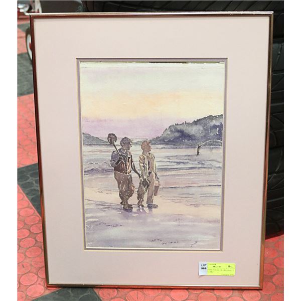 FRAMED WATERCOLOR ORIGINAL "2 MEN ON LAKE"-