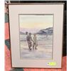 Image 1 : FRAMED WATERCOLOR ORIGINAL "2 MEN ON LAKE"-