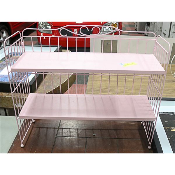 PINK DECOR SHELF ON METAL STAND