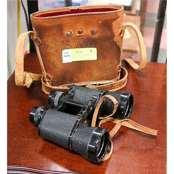 VINTAGE BINOCULARS 8 X 40 W/ COMPASS IN LEATHER