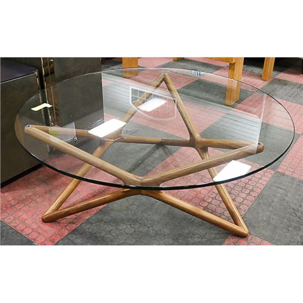 SHOWHOME GLASS TABLE WITH WOODEN BASE