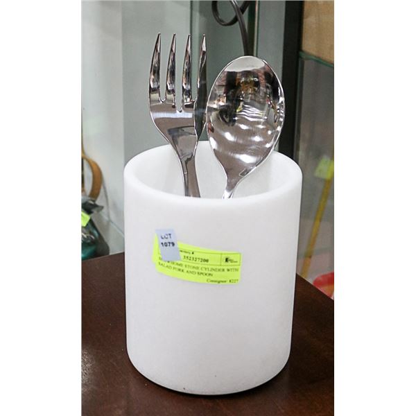 SHOWHOME STONE CYLINDER WITH SALAD FORK AND SPOON