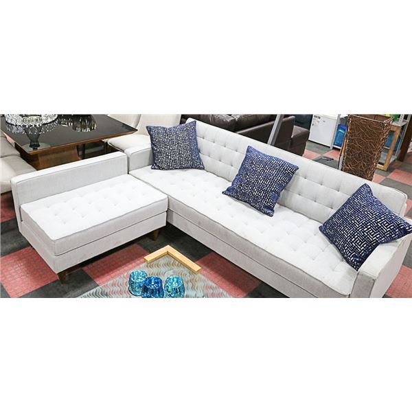 GREY FABRICL SHAPED SECTIONAL WITH BLUE ACCENT