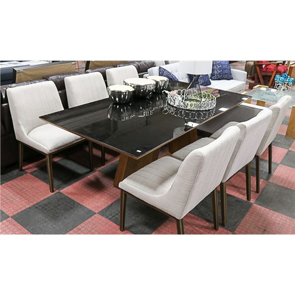 SHOWHOME TEAK WOOD GLASS TOP WITH 6 FABRIC SIDE