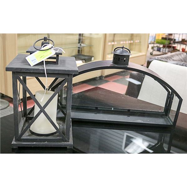 2 BLACK METAL CANDLE LANTERNS