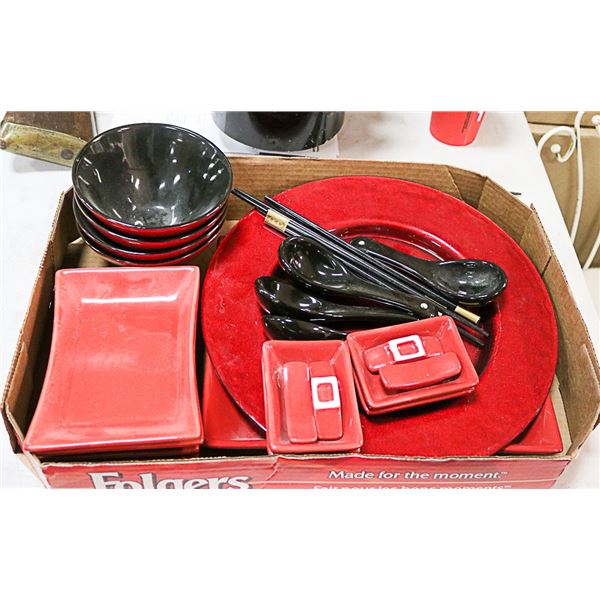 RED SUSHI SERVING DISHES