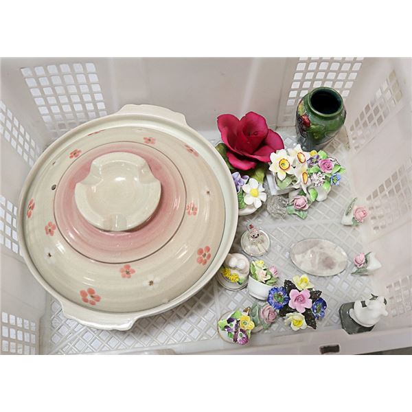 BASKET OF FRAGILE ORNAMENTS LOT