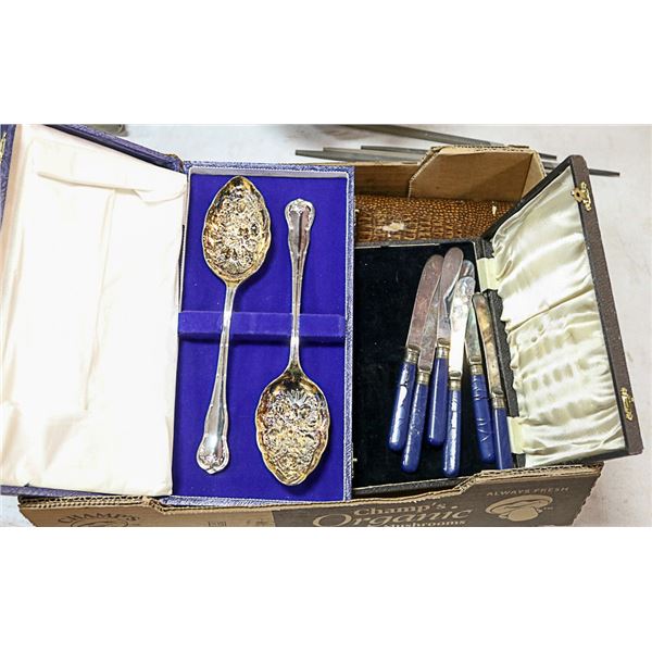 OLD SERVING KNIVES WITH CASES LOT