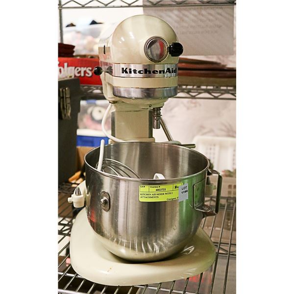 KITCHEN AID MIXER WITH 2 ATTACHMENTS