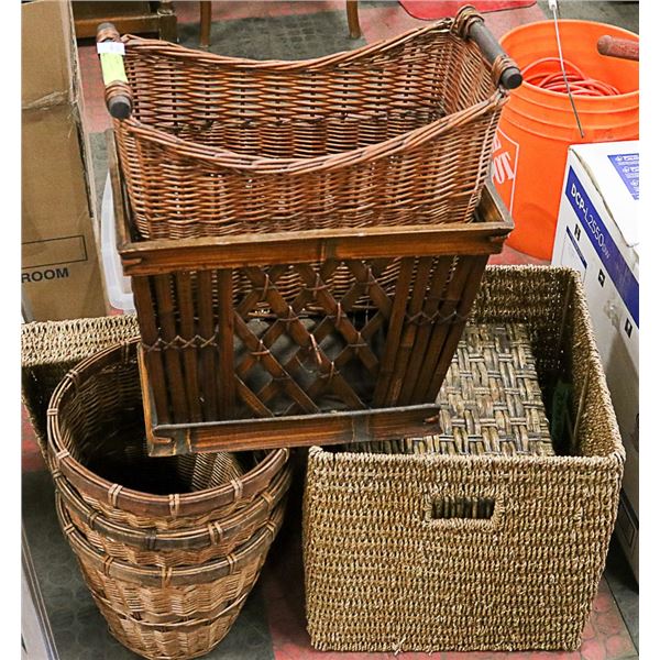 WICKER BASKETS- ASSORTED SIZE/SHAPE- LOT