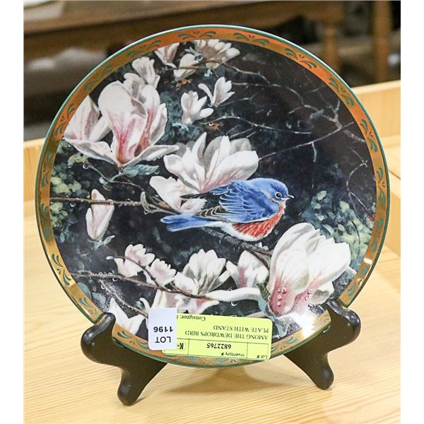 AMONG THE DEWDROPS BIRD PLATE WITH STAND