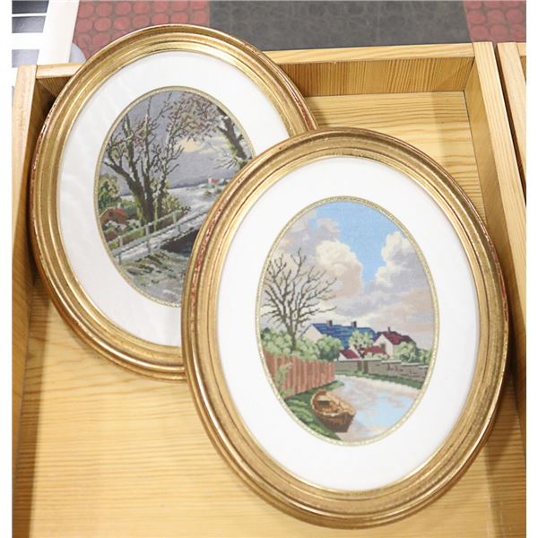 OVAL VINTAGE NEEDLE POINT PICTURES TOGETHER