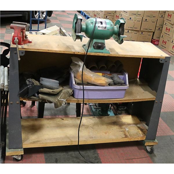 CROWN ELECTRIC BENCH GRINDER AND TABLE LOT