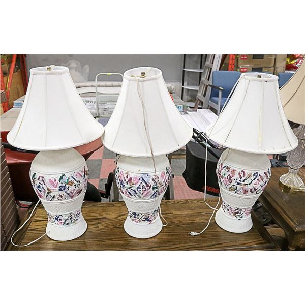 3 MATCHING WHITE LAMPS 33.5" INCHES TALL