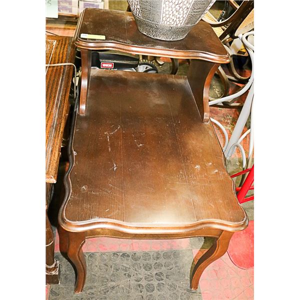 WOOD SIDE TABLE 25" TALL BY 27" LONG