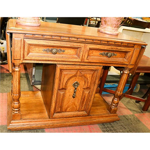 ROLLING SIDE TABLE WITH FOLD DOWN EXTENSIONS