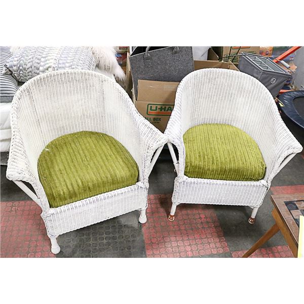 TWO WICKER CHAIRS WITH WITH SEAT CUSHIONS
