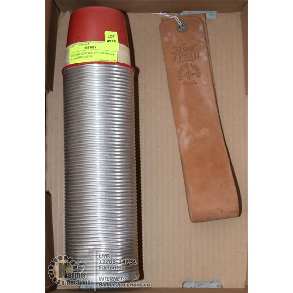 VINTAGE KING SEELEY THERMOS & A LEATHER RAZOR