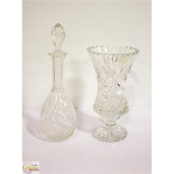 PINWHEEL CRYSTAL LOT VASE AND DECANTER