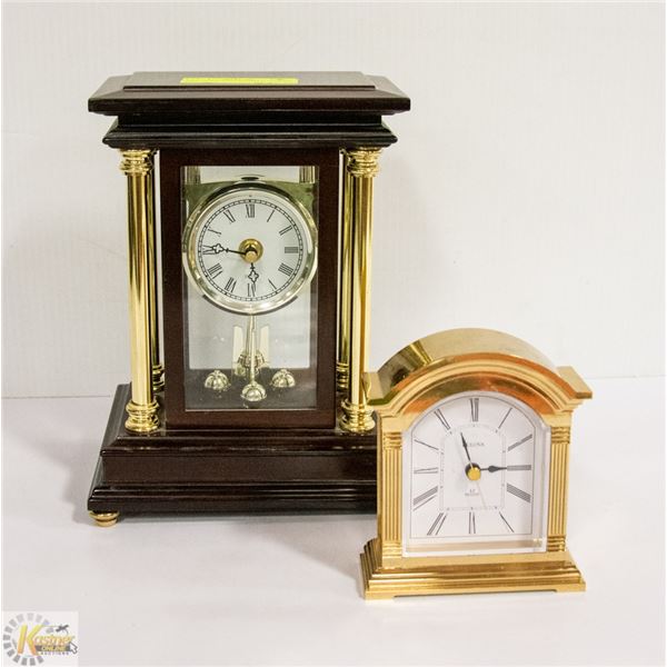 TWO GOLD TONE MANTLE CLOCKS LOT