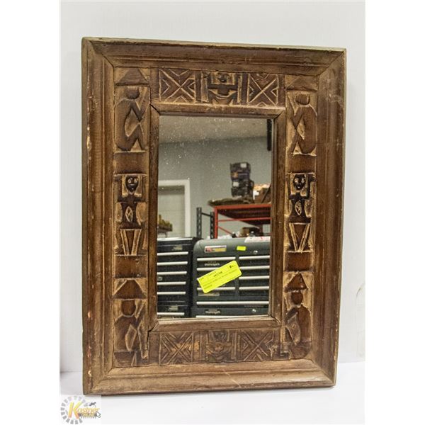VINTAGE AFRICAN WOOD FRAMED MIRROR