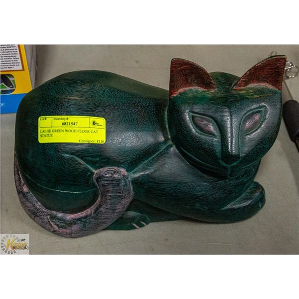 LARGE GREEN WOOD FLOOR CAT STATUE