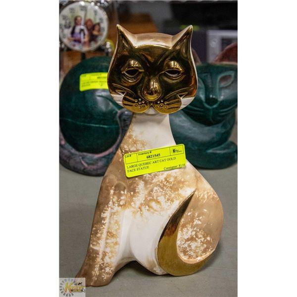 LARGE QUEBEC ART CAT GOLD FACE STATUE