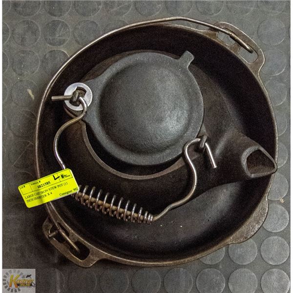 LARGE CAST IRON STEW POT (11 INCH DIAMETER X 4