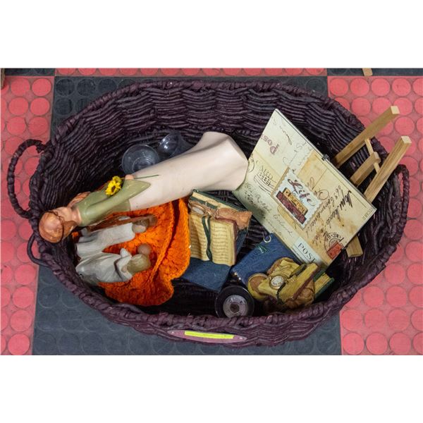 LARGE WICKER FAMILY BASKET W/ ANGELS & MORE