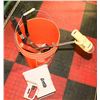 Image 1 : BUCKET WITH ASSORTED GARDEN TOOLS & HAND SPREADER