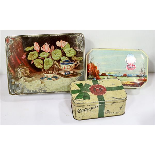 THREE ANTIQUE TINS ALL MADE IN ENGLAND
