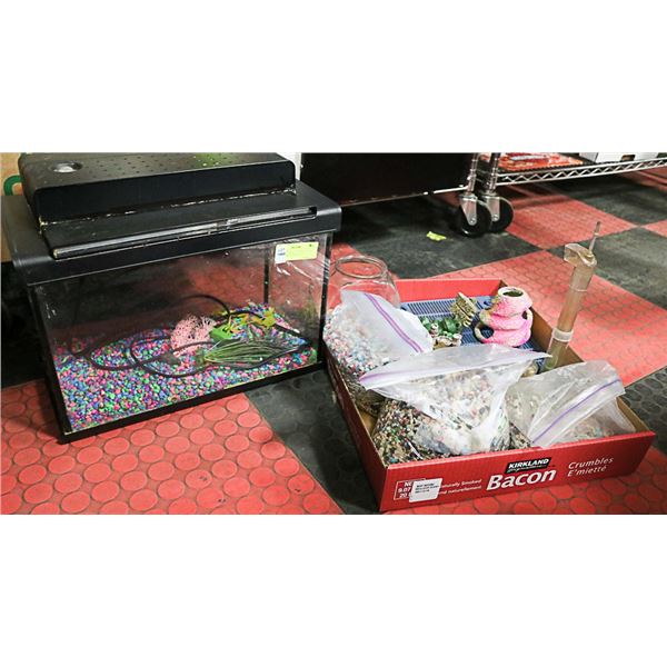 AQUARIUM WITH LIGHT,FLAT OF ACCESSORIES,FROGS,ETC
