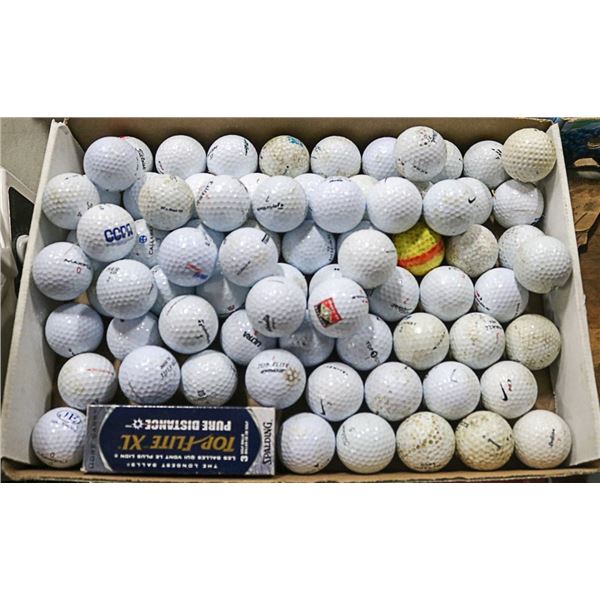 FLAT OF RECLAIMED GOLF BALLS, INCLUDES NEW SLEEVE