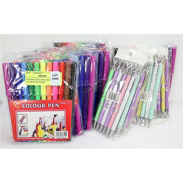 8 PACKS COLOURING PENS AND 7 PACKS EVER SHARP